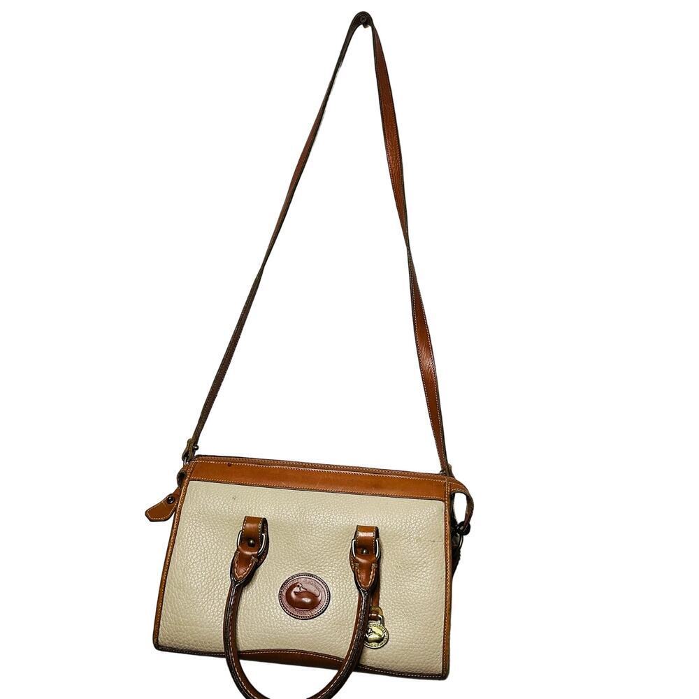 Vintage DOONEY & BOURKE Bone White Tan 1980s Leather Crossbody Straps Handbag